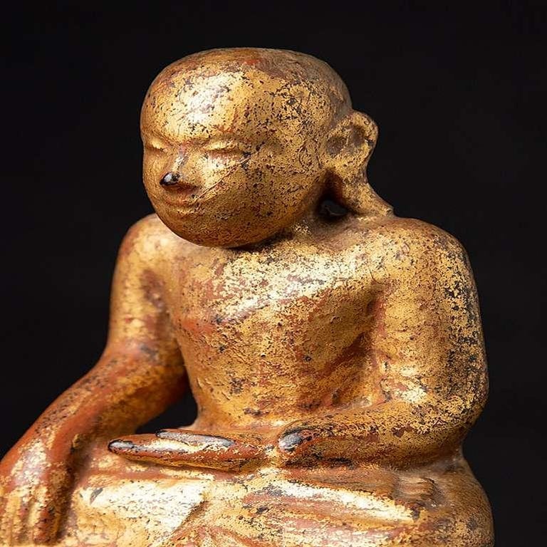 Antique Wooden Burmese Monk Statue from Burma For Sale at 1stDibs