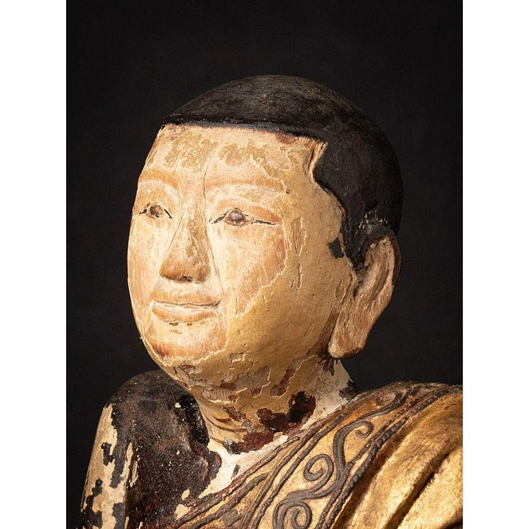 Antique Wooden Burmese Monk Statue from Burma For Sale at 1stDibs
