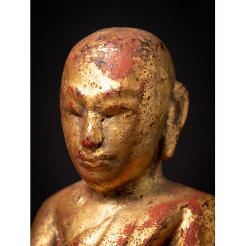Antique Wooden Burmese Monk Statue from Burma 8