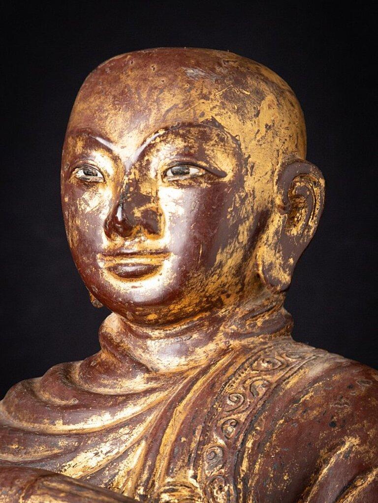 Antique Wooden Burmese Monk Statue from Burma For Sale 8
