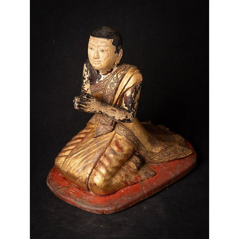 Antique Wooden Burmese Monk Statue from Burma For Sale at 1stDibs