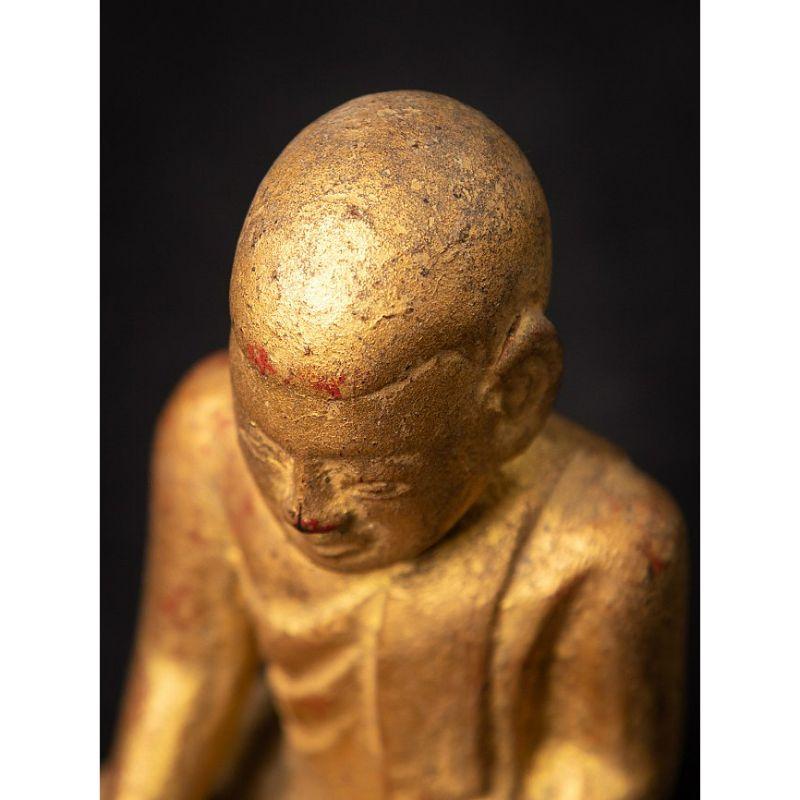 Antique Wooden Burmese Monk Statue from Burma For Sale 10