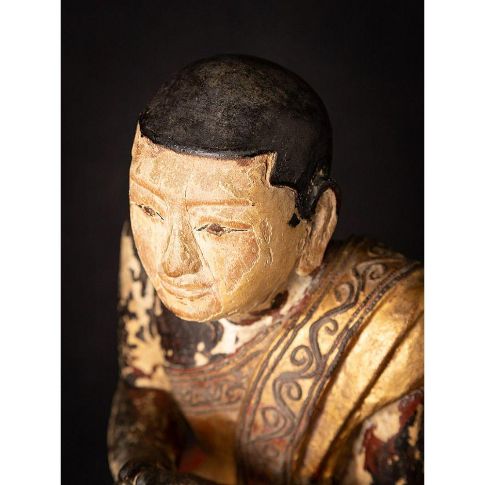 Antique Wooden Burmese Monk Statue from Burma For Sale 10