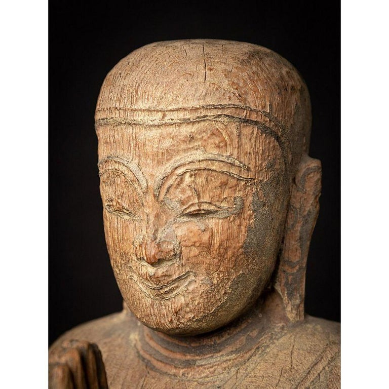 Antique Wooden Burmese Monk Statue from Burma For Sale at 1stDibs