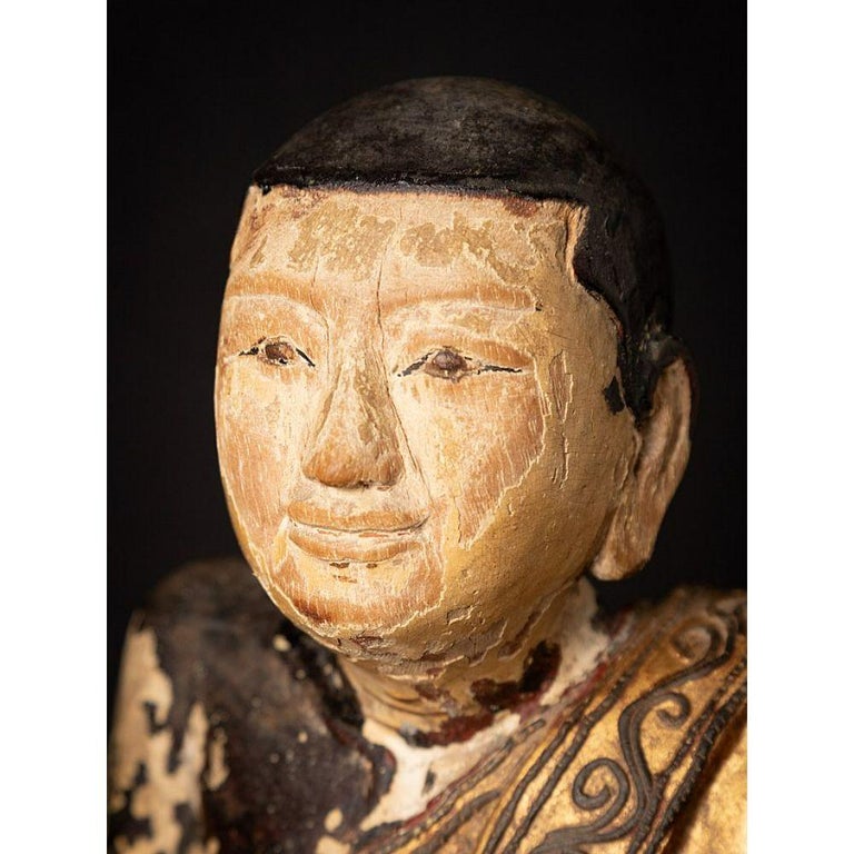 Antique Wooden Burmese Monk Statue from Burma For Sale at 1stDibs