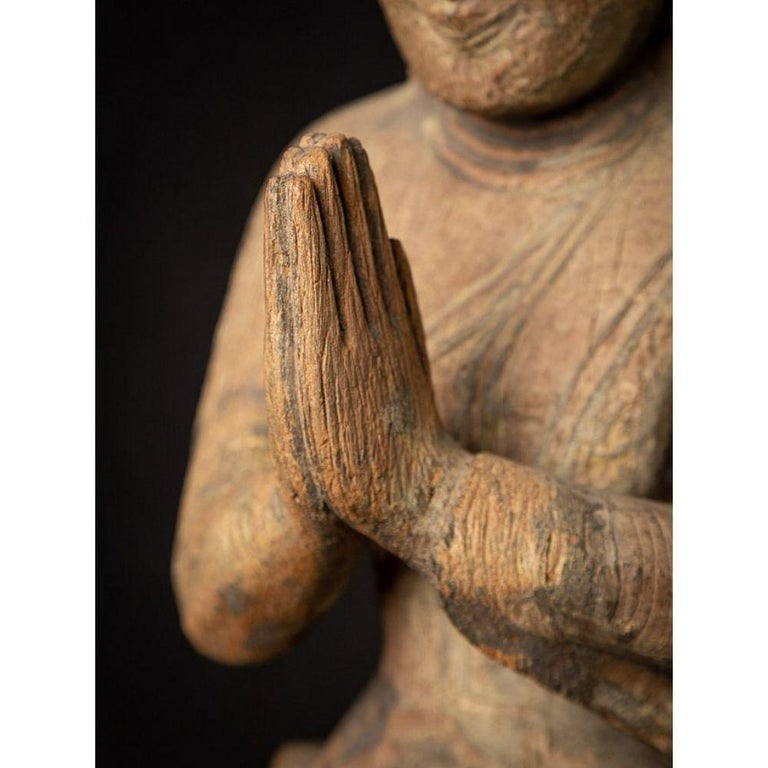 Antique Wooden Burmese Monk Statue from Burma For Sale at 1stDibs