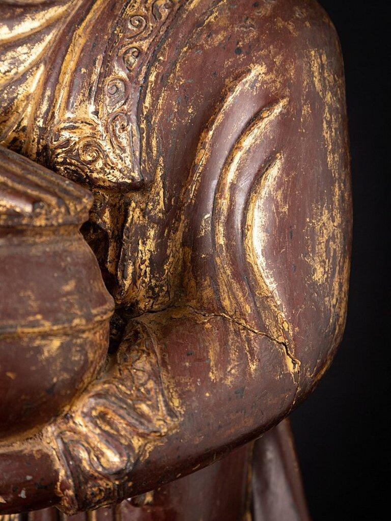 Antique Wooden Burmese Monk Statue from Burma For Sale 13