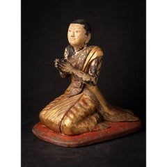 Antique Wooden Burmese Monk Statue from Burma