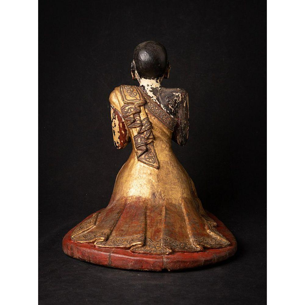 19th Century Antique Wooden Burmese Monk Statue from Burma For Sale