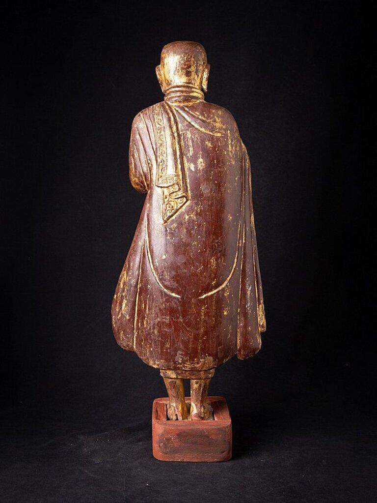 19th Century Antique Wooden Burmese Monk Statue from Burma For Sale