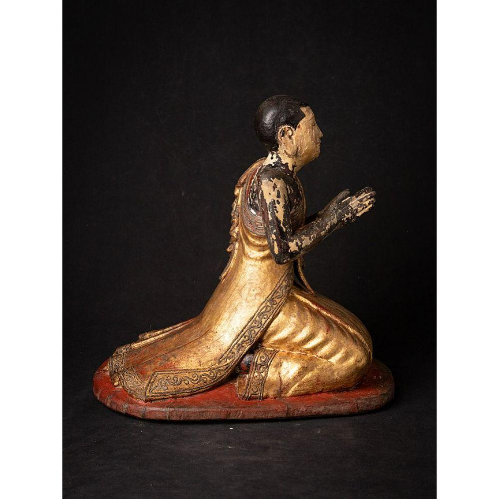 Antique Wooden Burmese Monk Statue from Burma For Sale 1
