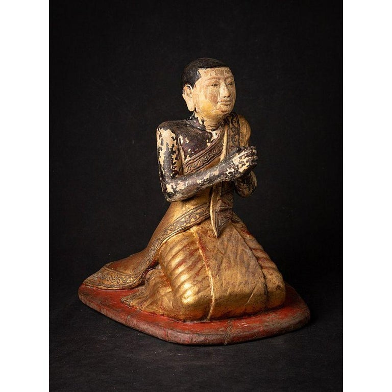 Antique Wooden Burmese Monk Statue from Burma For Sale at 1stDibs
