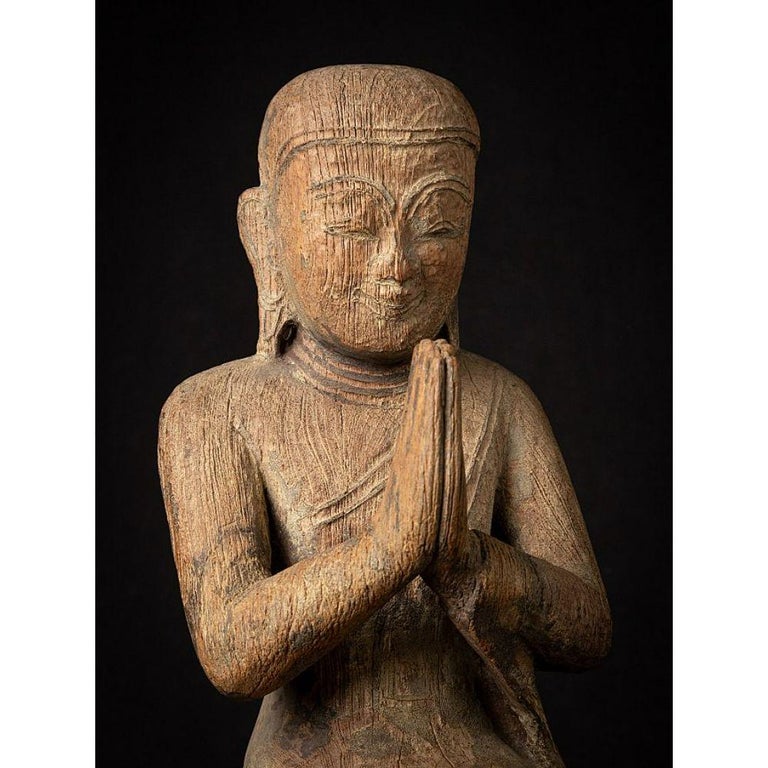 Antique Wooden Burmese Monk Statue from Burma For Sale at 1stDibs