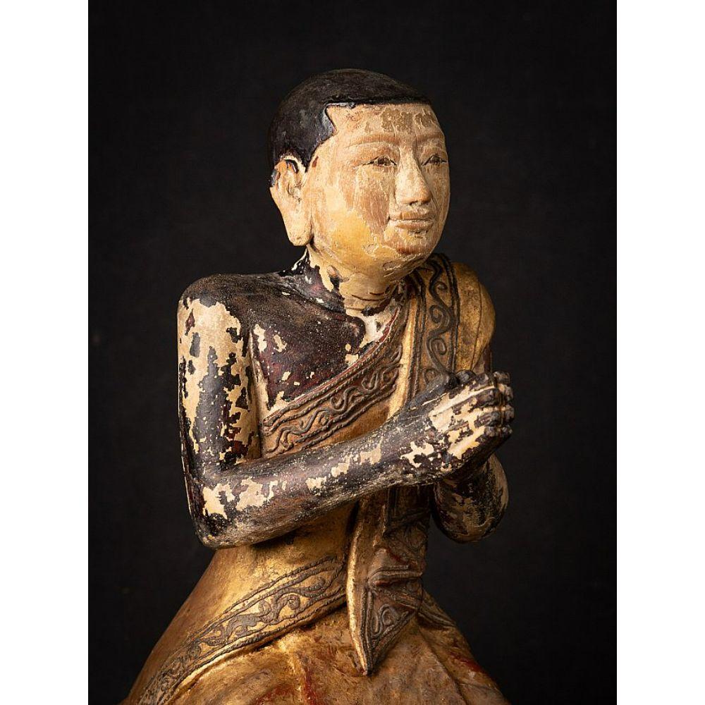 Antique Wooden Burmese Monk Statue from Burma For Sale 3
