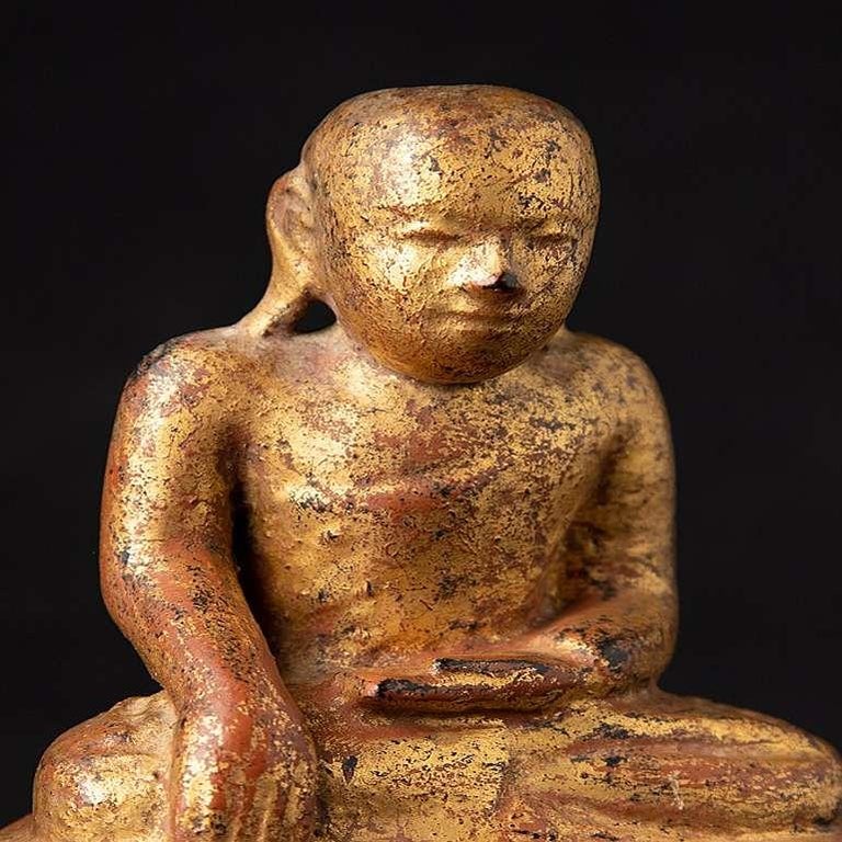 Antique Wooden Burmese Monk Statue from Burma For Sale at 1stDibs