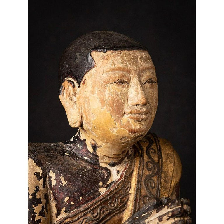 Antique Wooden Burmese Monk Statue from Burma For Sale at 1stDibs