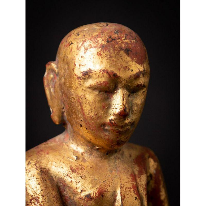 Antique Wooden Burmese Monk Statue from Burma 4