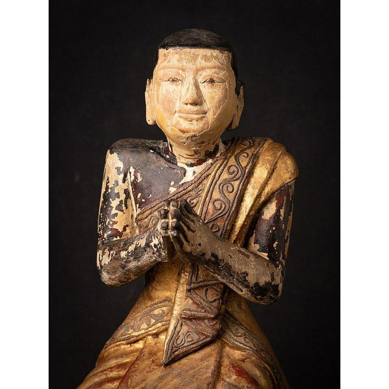 Antique Wooden Burmese Monk Statue from Burma For Sale at 1stDibs
