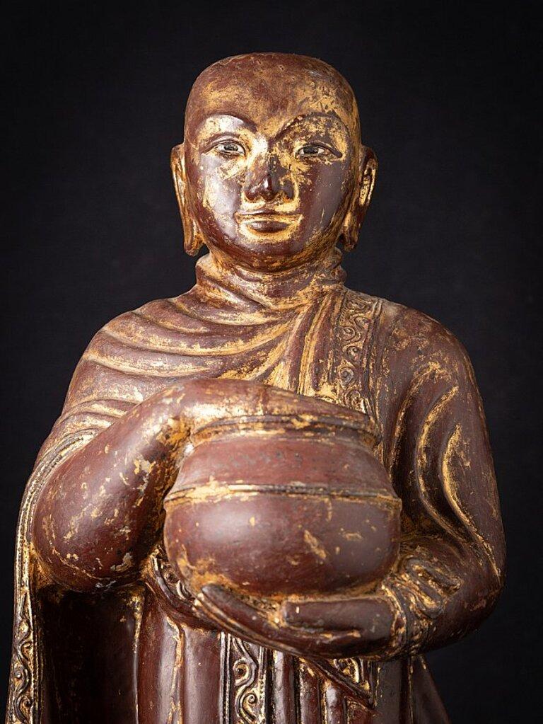 Antique Wooden Burmese Monk Statue from Burma For Sale 5