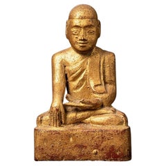Ancienne statue de moine birman en bois de Birmanie