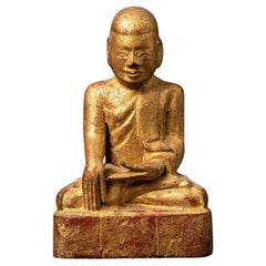 Antike burmesische Monk-Statue aus Holz aus Burma
