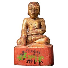 Antique wooden Burmese Monk statue from Burma