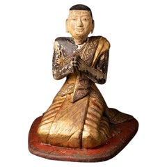 Antique Wooden Burmese Monk Statue from Burma