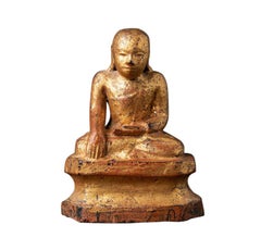 Antique Wooden Burmese Monk Statue from Burma