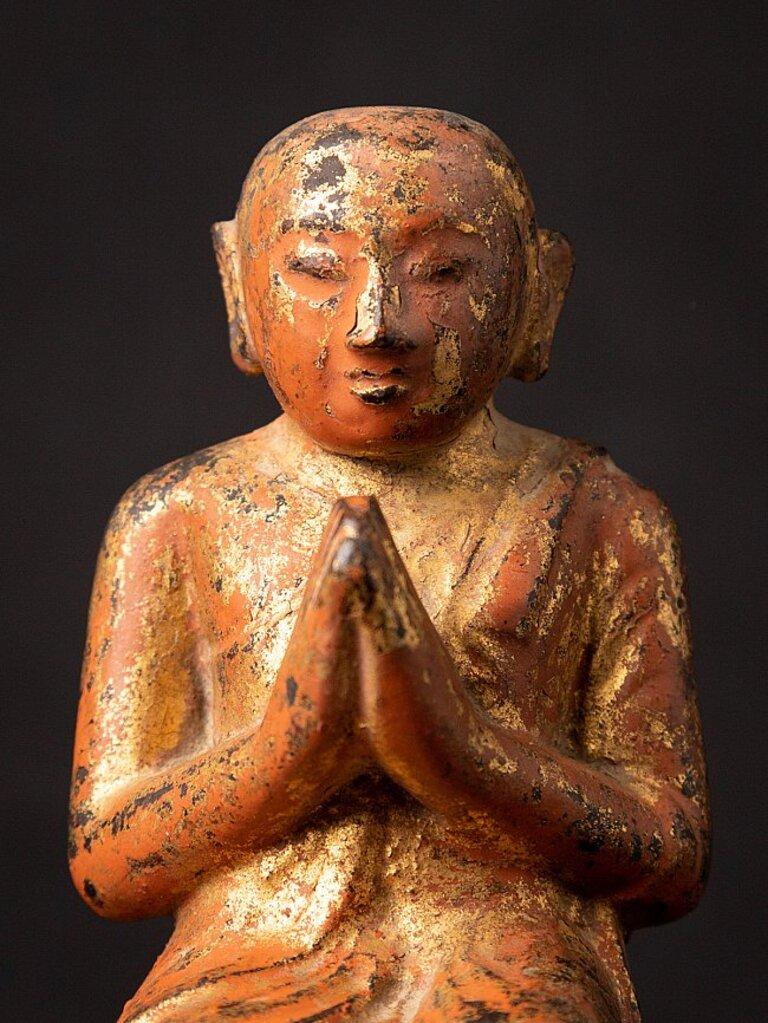 Antique Wooden Burmese Monk Statue from Burma Original Buddhas For Sale