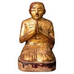 Antique wooden Burmese Monk statue from Burma  Original Buddhas