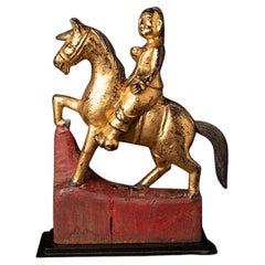 Antique Wooden Burmese Nat on Horse from Burma Original Buddhas