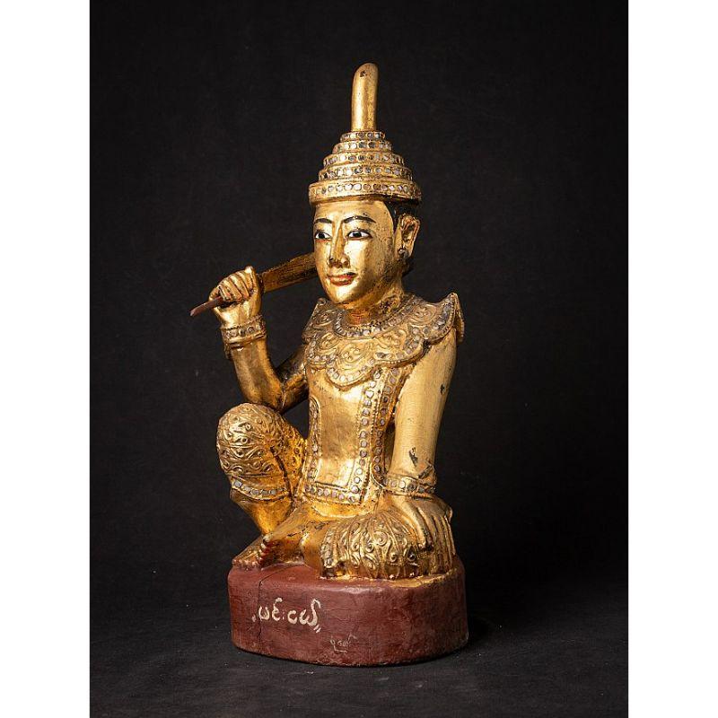 Material: wood
49 cm high 
20 cm wide and 23 cm deep
Weight: 3.650 kgs
Gilded with 24 krt. gold
Mandalay style
Originating from Burma
19th Century.

