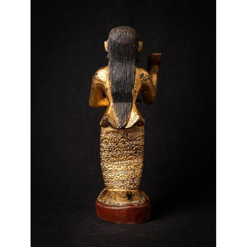 19th Century Antique Wooden Burmese Nat Statue from Burma