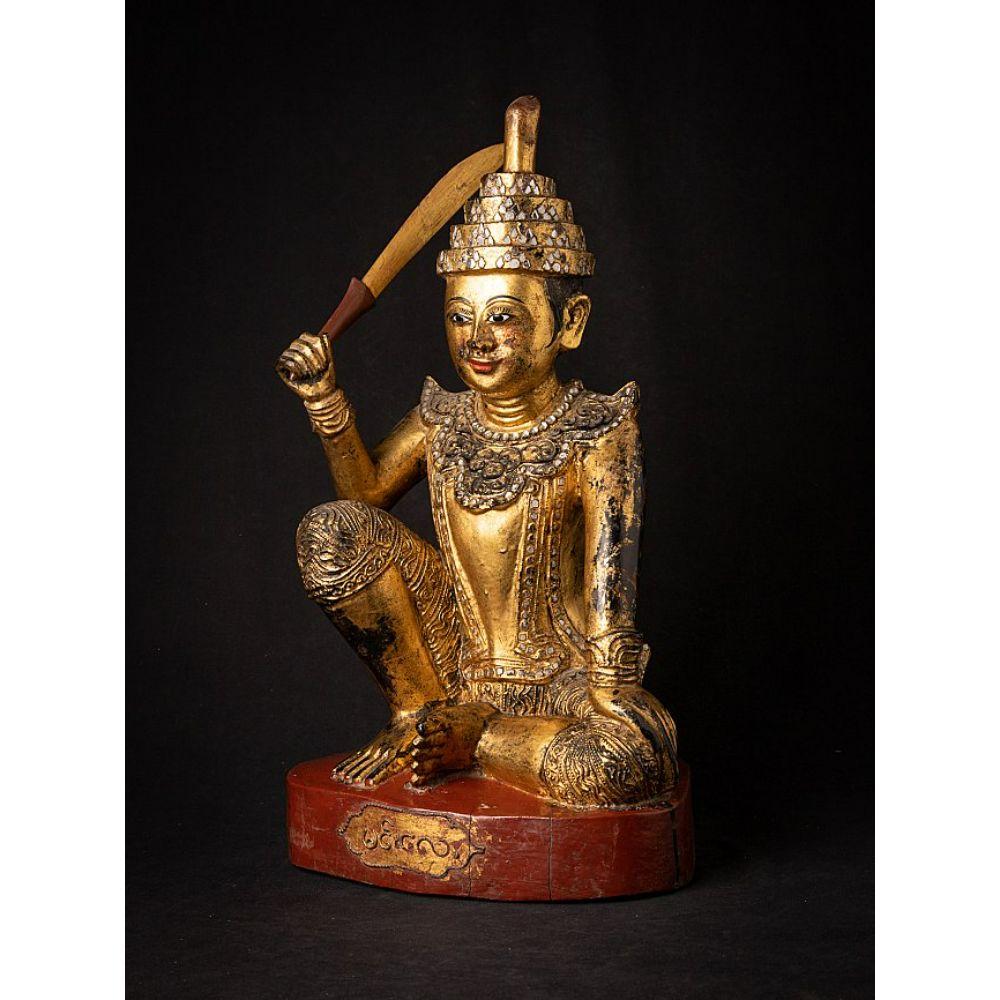 19th Century Antique Wooden Burmese Nat Statue from Burma For Sale