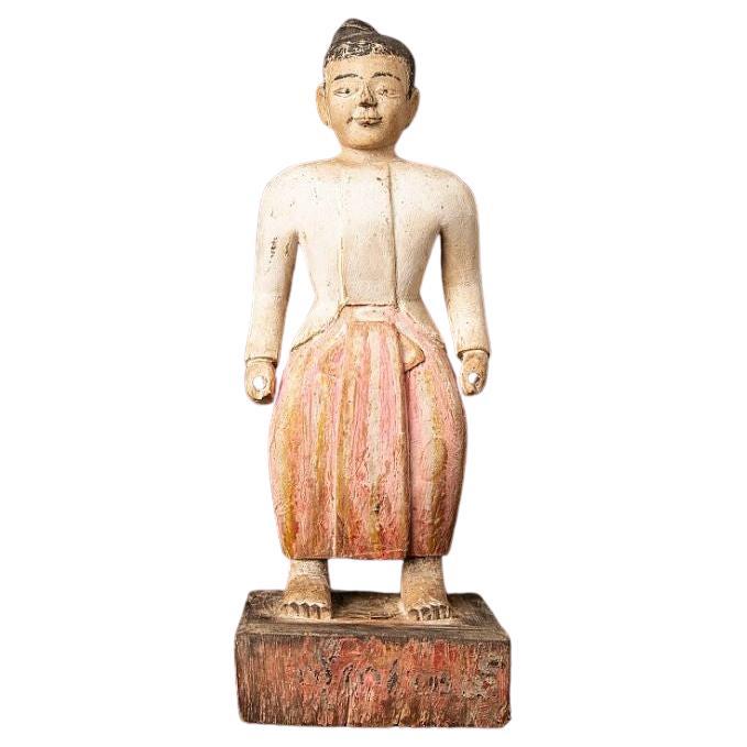 Statue Nat birmane ancienne en bois de Birmanie