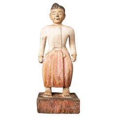 Statue Nat birmane ancienne en bois de Birmanie