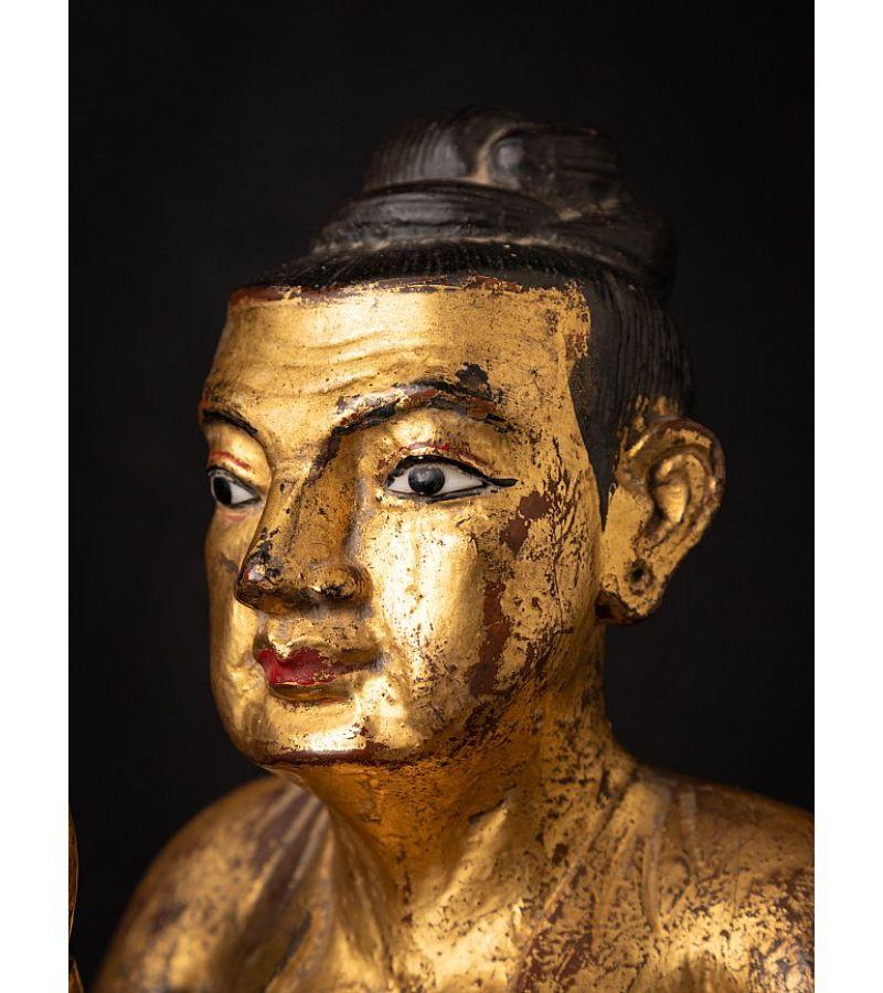 Antique Wooden Burmese Nat Statue from Burma Original Buddhas For Sale 11