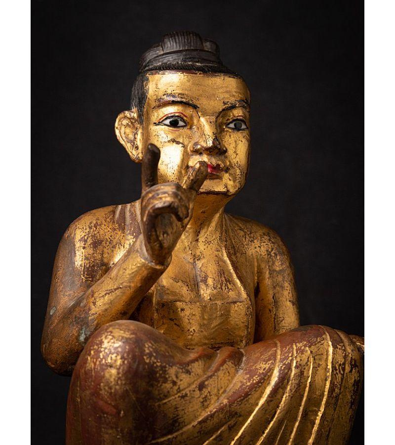 Antique Wooden Burmese Nat Statue from Burma Original Buddhas For Sale 3