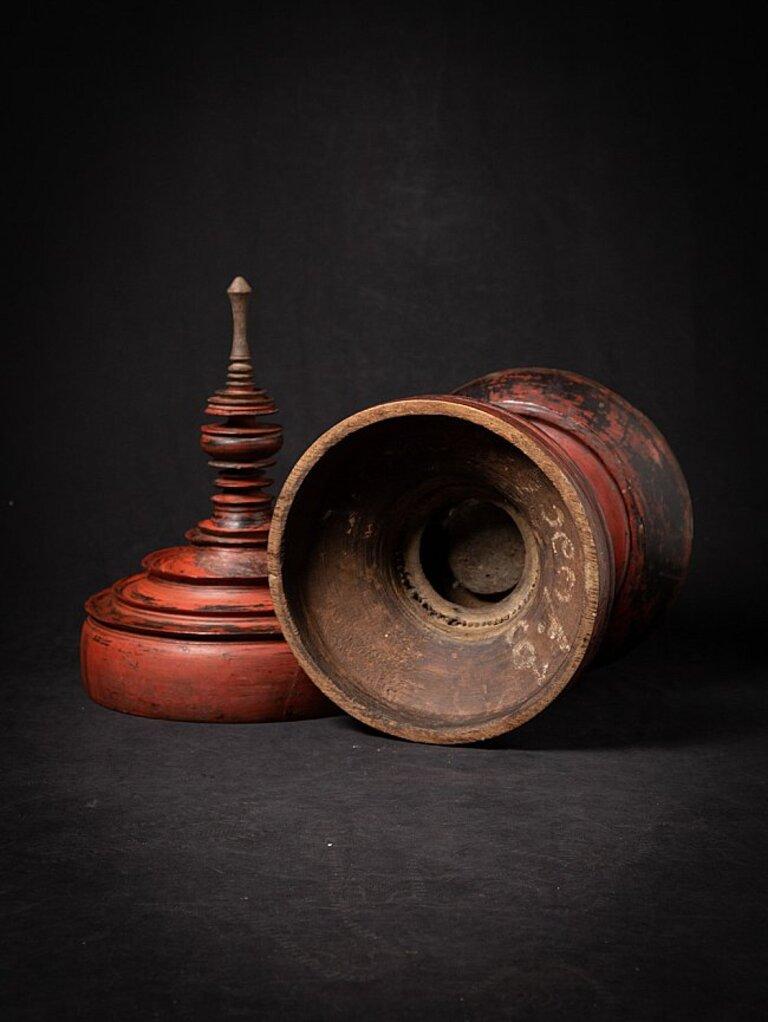 19th Century Antique Wooden Burmese Offering Vessel from Burma