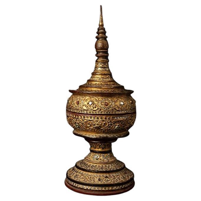 Antikes burmesisches Angebotsgefäß aus Holz aus Burma im Angebot