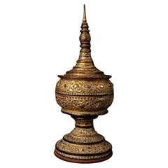 Antique Wooden Burmese Offering Vessel from Burma