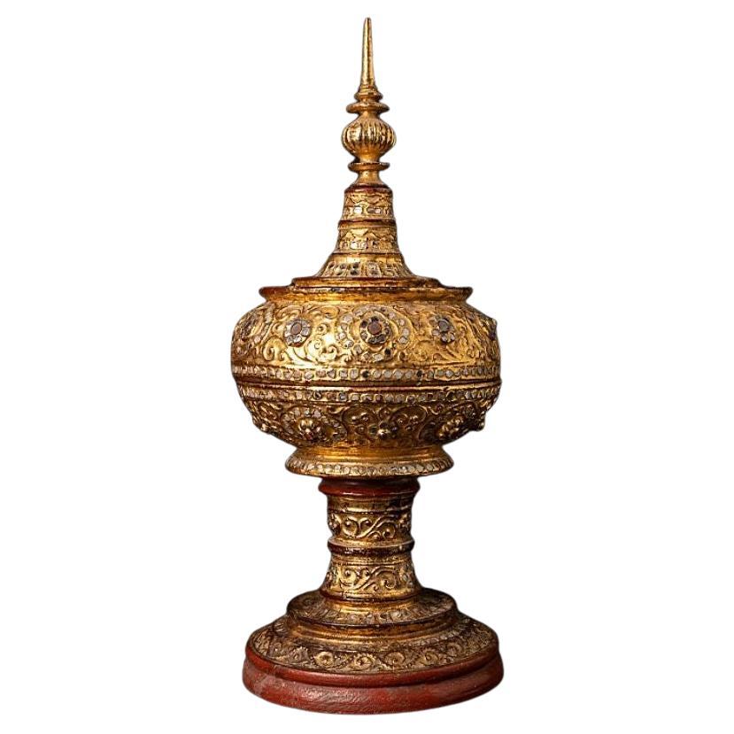 Antique wooden Burmese offering vessel from Burma For Sale