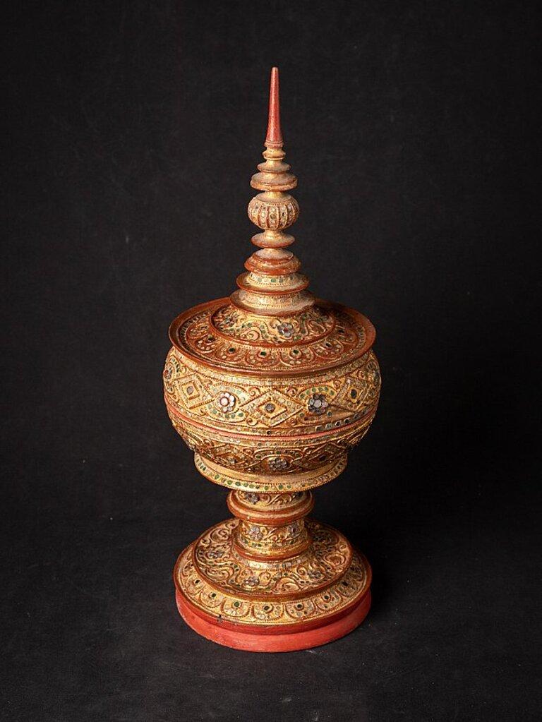 Antique Wooden Burmese Offering Vessel from Burma Original Buddhas For Sale 4