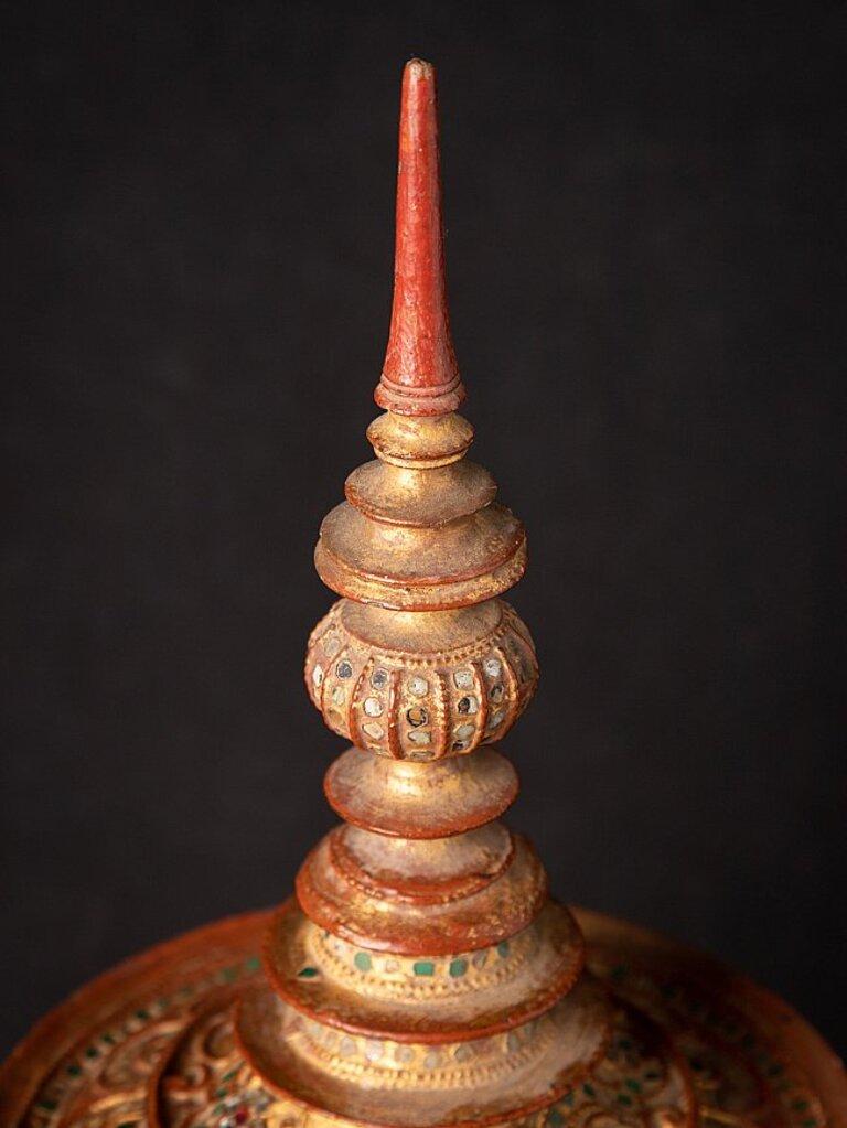 Antique Wooden Burmese Offering Vessel from Burma Original Buddhas For Sale 5