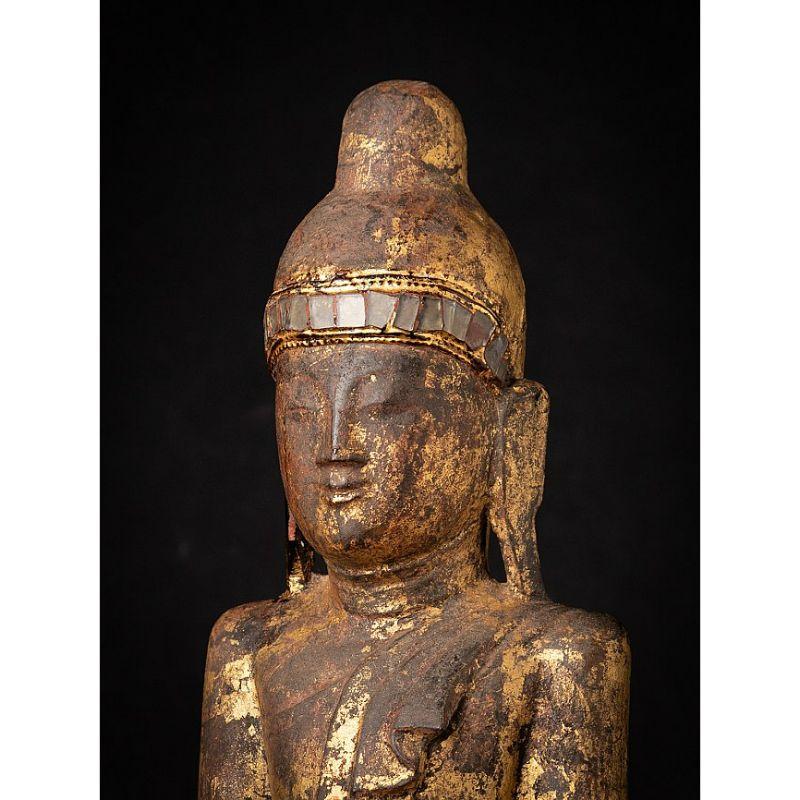 Bouddha birman Shan ancien en bois de Birmanie en vente 7