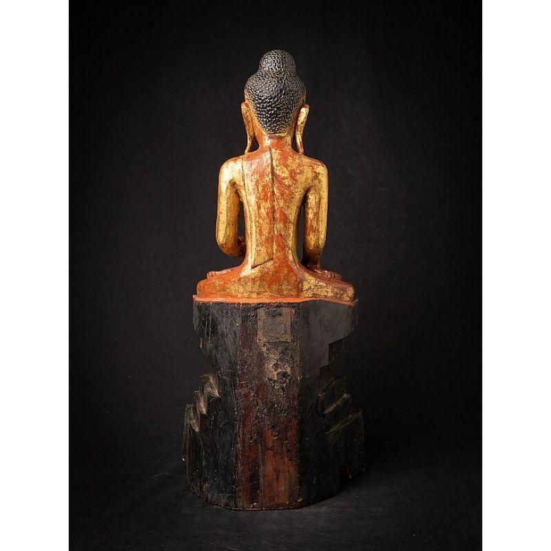 Antiker burmesischer Shan-Buddha aus Holz aus Burma im Zustand „Gut“ im Angebot in DEVENTER, NL