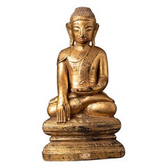 Bouddha birman Shan ancien en bois de Birmanie