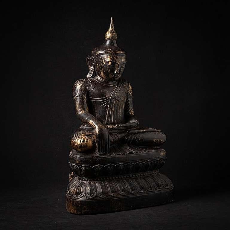 Antique wooden Burmese Shan Buddha statue from Burma For Sale 5