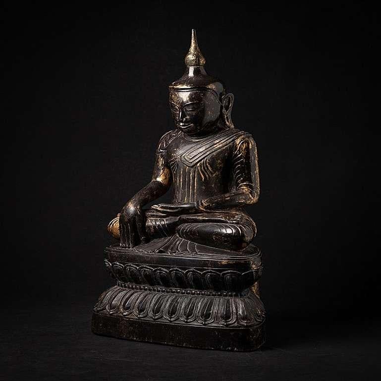 18th Century and Earlier Antique wooden Burmese Shan Buddha statue from Burma For Sale