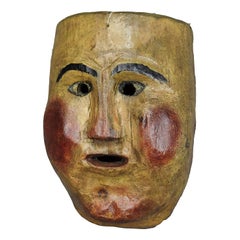 Masque de carnaval tyrolien ancien en bois sculpté et peint
